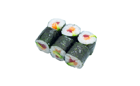 Rainbow maki (avocado, tonijn, zalm)